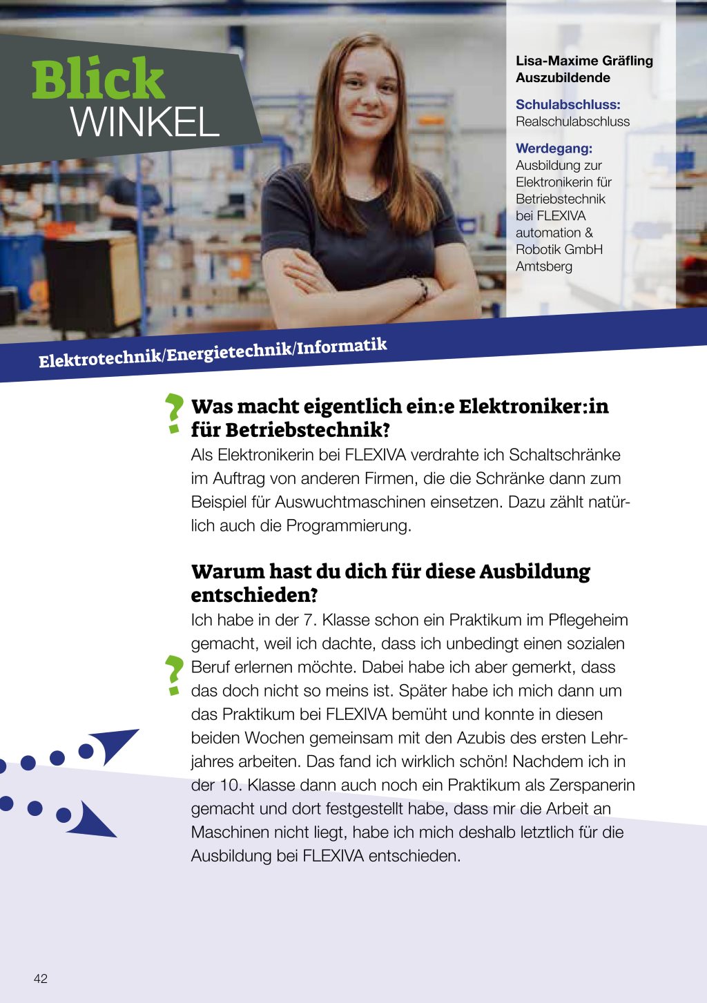 Erfahrungsbericht von Lisa-Maxime Gräfling, Auszubildende zur Elektrotechnikern für Betriebstechnik, Teil 1